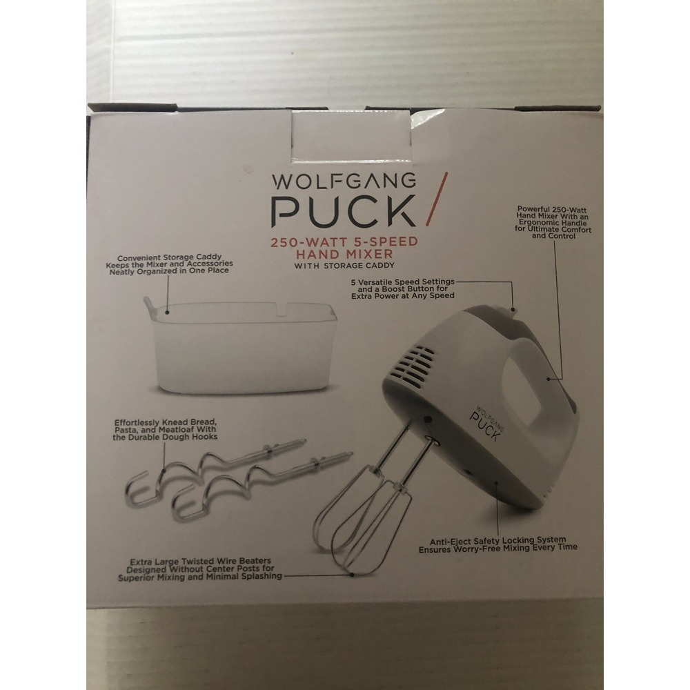 Wolfgang Puck Mixer, 250 Watt 5 Speed W/ Storage Caddy Model SWPHMCO250IT